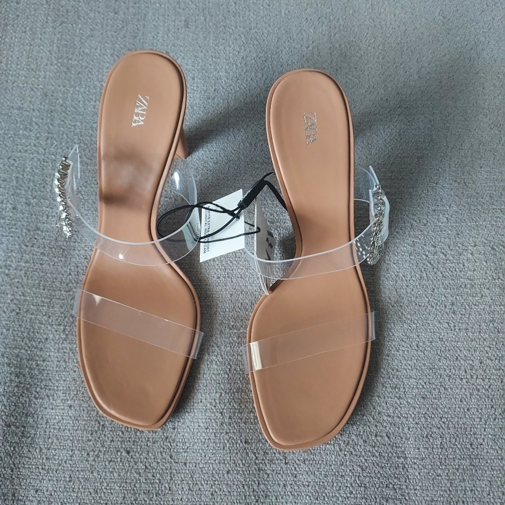 Zara High Heeled Vinyl Sandal Sz-10 - Picture 6 of 11